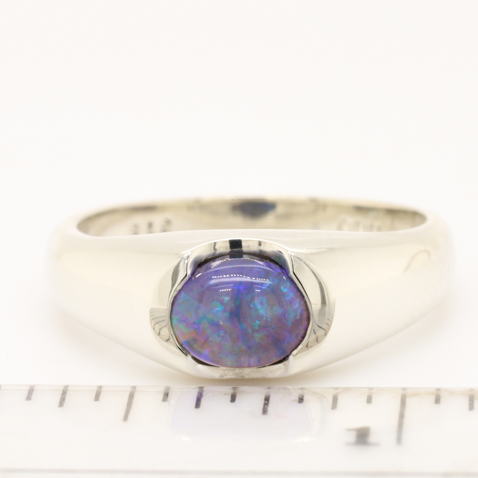 Blue and Green White Gold Solid Australian Black Opal Engagement Ring