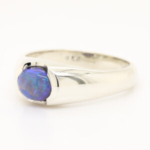 Blue and Green White Gold Solid Australian Black Opal Engagement Ring
