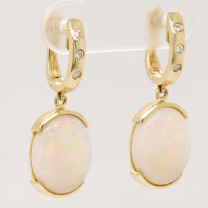 Blue Green Pink Yellow Gold Solid Australian Crystal Opal Diamond Drop Earrings