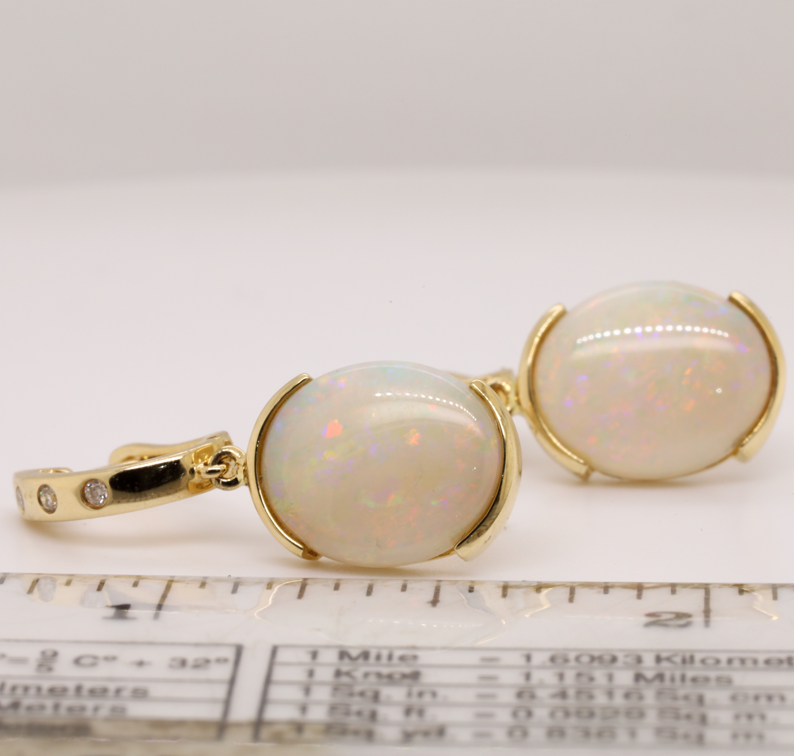 Blue Green Pink Yellow Gold Solid Australian Crystal Opal Diamond Drop Earrings