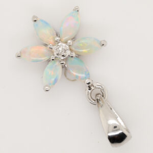 White Gold Pink Blue Green Solid Australian Crystal Opal Diamond Necklace Pendant