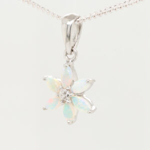 White Gold Pink Blue Green Solid Australian Crystal Opal Diamond Necklace Pendant