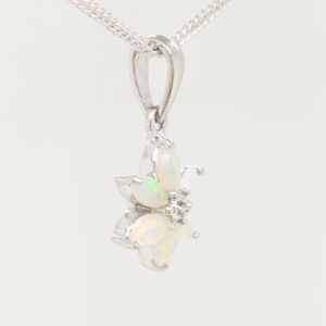 White Gold Pink Blue Green Solid Australian Crystal Opal Diamond Necklace Pendant