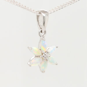 White Gold Pink Blue Green Solid Australian Crystal Opal Diamond Necklace Pendant