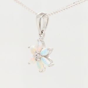 White Gold Pink Blue Green Solid Australian Crystal Opal Diamond Necklace Pendant