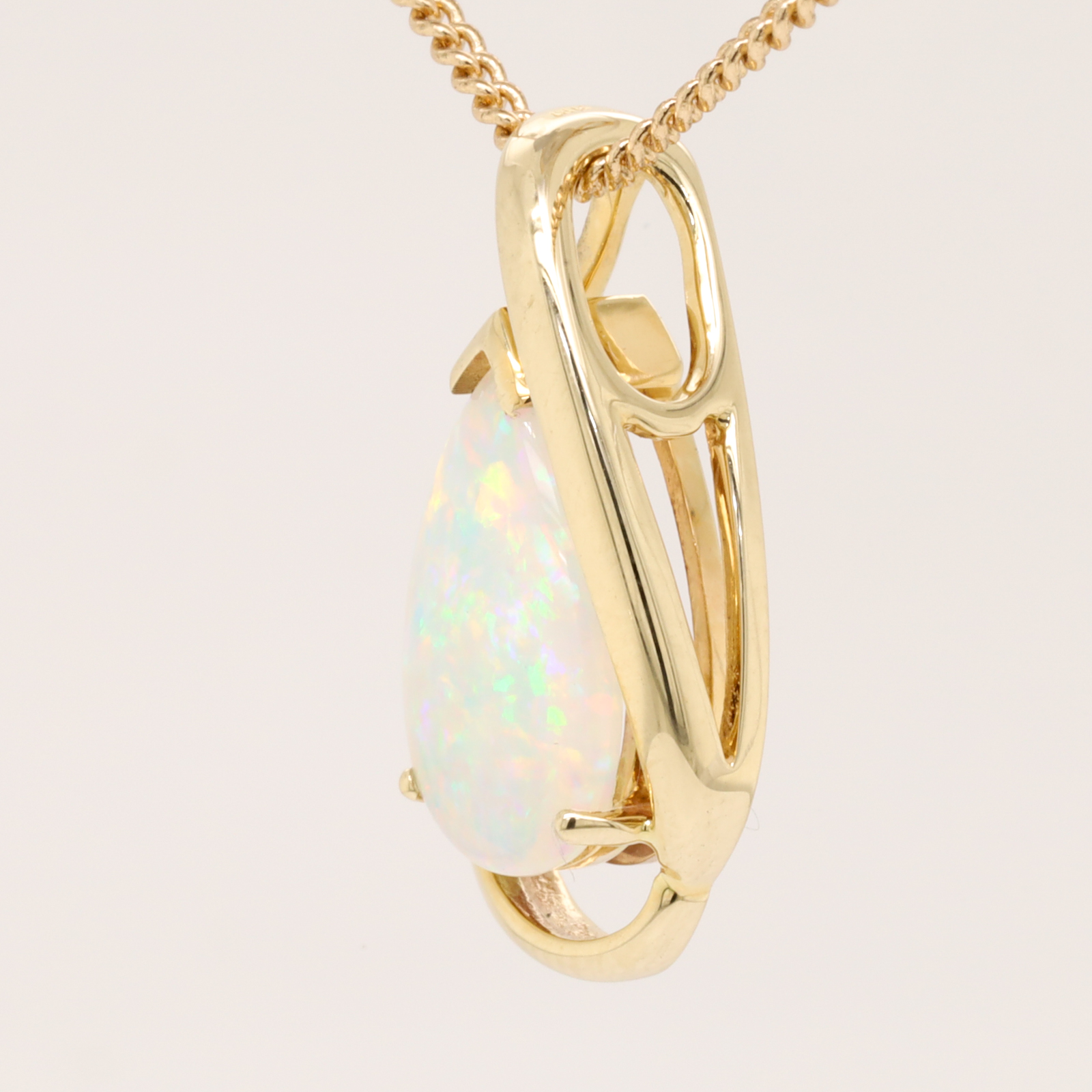 Blue Pink and Green Yellow Gold Solid Australian Crystal Opal Necklace Pendant