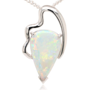 White Gold Pink Blue Green Solid Australian Crystal Opal Necklace Pendant