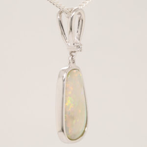 White Gold Red Blue Green Solid Australian Crystal Opal Diamond Necklace Pendant