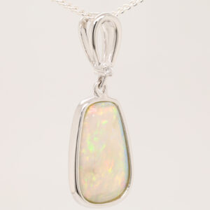 White Gold Red Blue Green Solid Australian Crystal Opal Diamond Necklace Pendant