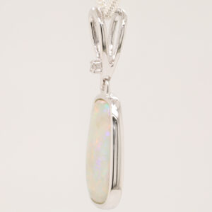 White Gold Red Blue Green Solid Australian Crystal Opal Diamond Necklace Pendant