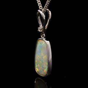 White Gold Blue Orange Red Green Solid Australian Crystal Opal and Diamond Pendant Necklace