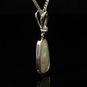 White Gold Blue Orange Red Green Solid Australian Crystal Opal and Diamond Pendant Necklace