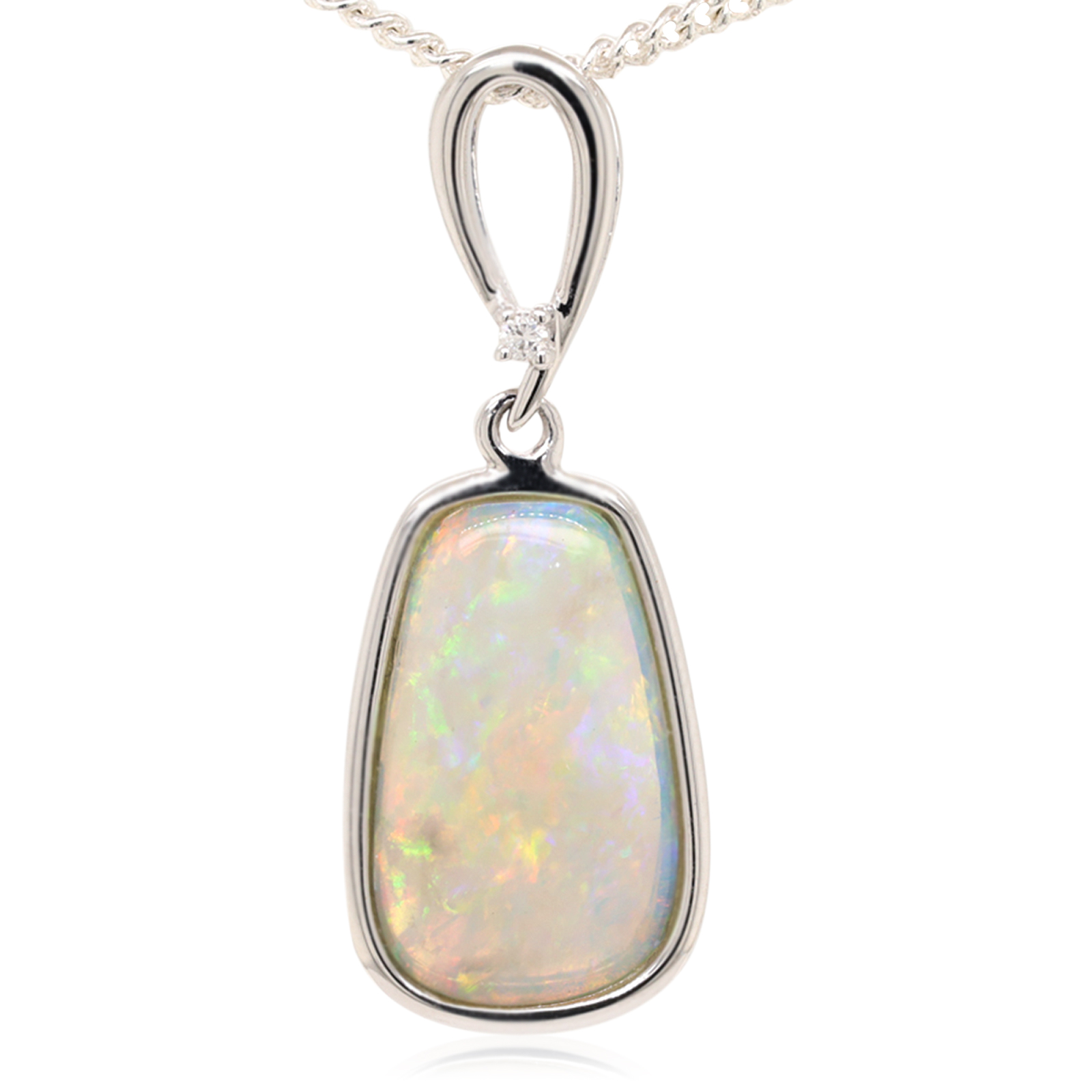 White Gold Red Blue Green Solid Australian Crystal Opal Diamond Necklace Pendant