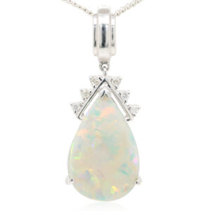 White Gold Pink Blue Green Solid Australian Crystal Opal Diamond Necklace Pendant
