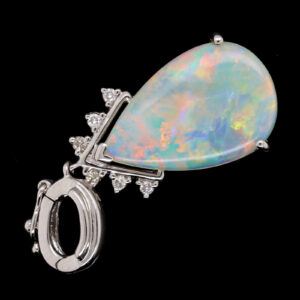 White Gold Pink Blue Green Solid Australian Crystal Opal Diamond Necklace Pendant