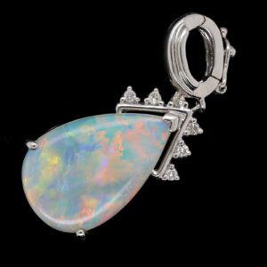 White Gold Pink Blue Green Solid Australian Crystal Opal Diamond Necklace Pendant