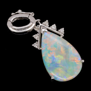 White Gold Pink Blue Green Solid Australian Crystal Opal Diamond Necklace Pendant