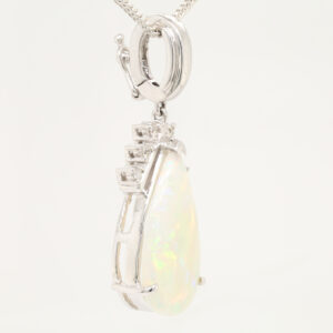 White Gold Pink Blue Green Solid Australian Crystal Opal Diamond Necklace Pendant