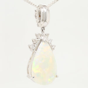 White Gold Pink Blue Green Solid Australian Crystal Opal Diamond Necklace Pendant