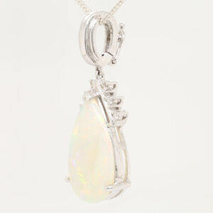 White Gold Pink Blue Green Solid Australian Crystal Opal Diamond Necklace Pendant