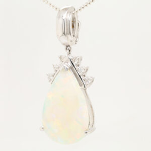 White Gold Pink Blue Green Solid Australian Crystal Opal Diamond Necklace Pendant