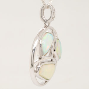 White Gold Pink Blue Green Solid Australian Crystal Opal Diamond Necklace Pendant