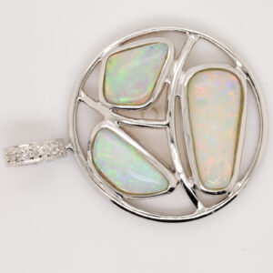 White Gold Pink Blue Green Solid Australian Crystal Opal Diamond Necklace Pendant