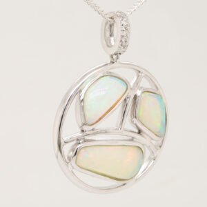 White Gold Pink Blue Green Solid Australian Crystal Opal Diamond Necklace Pendant