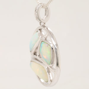 White Gold Pink Blue Green Solid Australian Crystal Opal Diamond Necklace Pendant