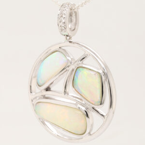 White Gold Pink Blue Green Solid Australian Crystal Opal Diamond Necklace Pendant