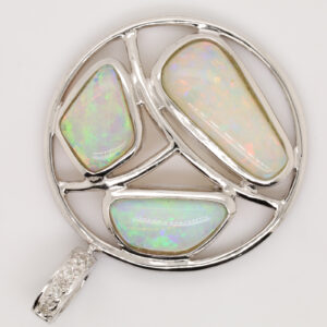 White Gold Pink Blue Green Solid Australian Crystal Opal Diamond Necklace Pendant