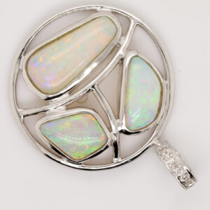 White Gold Pink Blue Green Solid Australian Crystal Opal Diamond Necklace Pendant