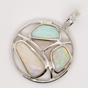 White Gold Pink Blue Green Solid Australian Crystal Opal Diamond Necklace Pendant