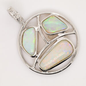 White Gold Pink Blue Green Solid Australian Crystal Opal Diamond Necklace Pendant