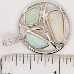 White Gold Pink Blue Green Solid Australian Crystal Opal Diamond Necklace Pendant