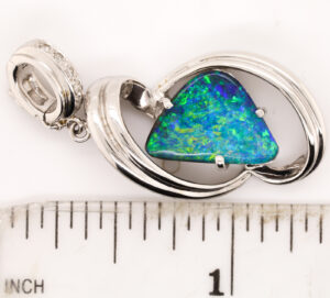 White Gold Blue Green Orange Unset Solid Australian Boulder Opal and Diamond Pendant Necklace