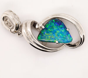White Gold Blue Green Orange Unset Solid Australian Boulder Opal and Diamond Pendant Necklace