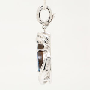 White Gold Blue Green Orange Unset Solid Australian Boulder Opal and Diamond Pendant Necklace