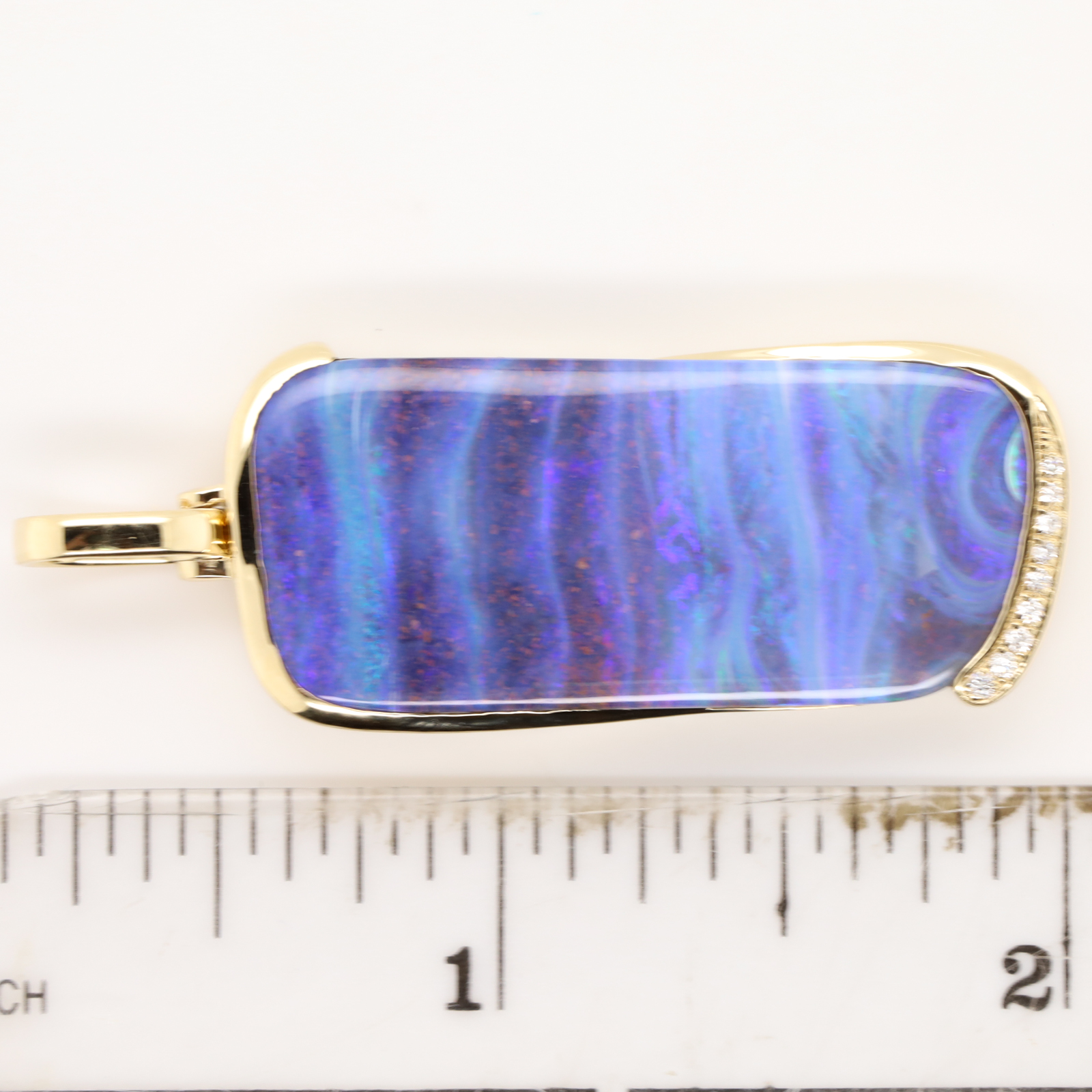 Yellow Gold Blue Purple Solid Australian Boulder Opal Diamond Necklace Pendant