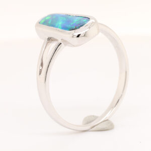 Blue and Green White Gold Solid Australian Boulder Opal Engagement Ring