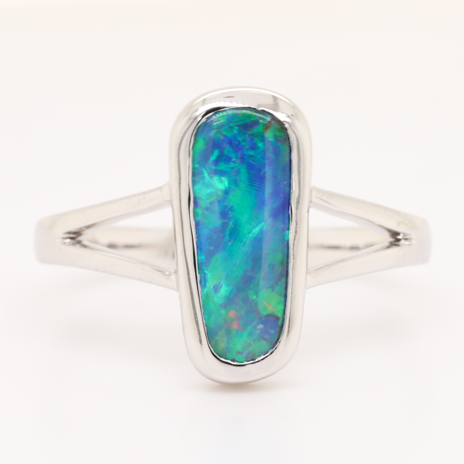 Blue and Green White Gold Solids Australian Boulder Opal Engagement Ring