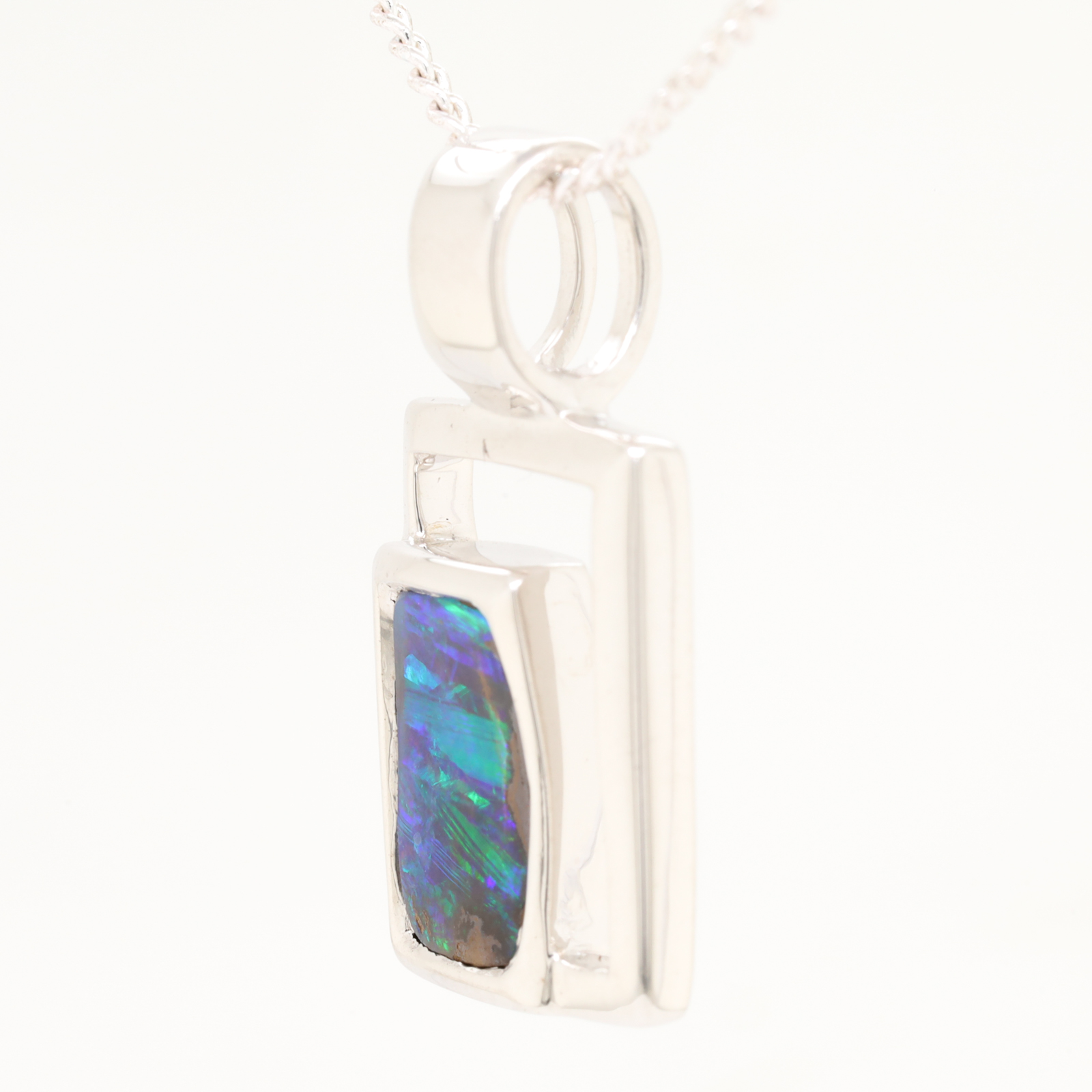 Blue Green Sterling Silver Solid Australian Boulder Opal Necklace Pendant