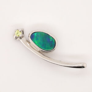 Blue Green White Gold Australian Doublet Opal and Diamond Necklace Pendant