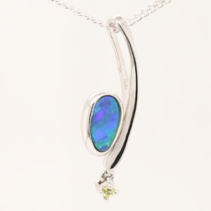 Blue Green White Gold Australian Doublet Opal and Diamond Necklace Pendant