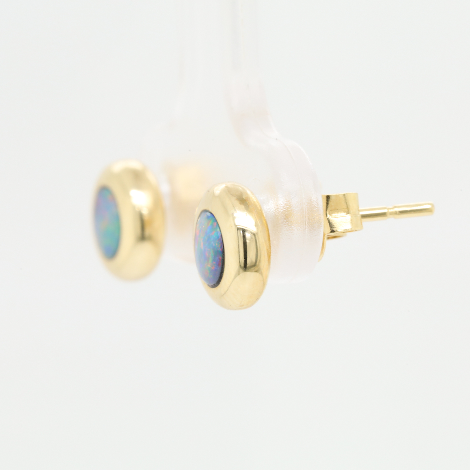 Red Blue Yellow Gold Australian Doublet Opal Stud Earrings