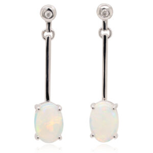 Blue Green Pink White Gold Solid Australian Crystal Opal Diamond Drop Earrings