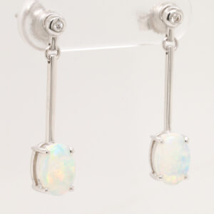 Blue Green Pink White Gold Solid Australian Crystal Opal Diamond Drop Earrings