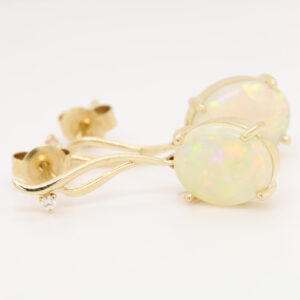 Blue Green Pink Yellow Gold Solid Australian Crystal Opal Diamond Drop Earrings