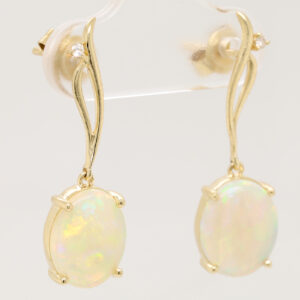 Blue Green Pink Yellow Gold Solid Australian Crystal Opal Diamond Drop Earrings