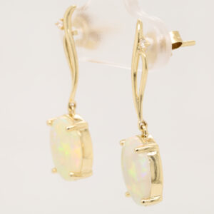 Blue Green Pink Yellow Gold Solid Australian Crystal Opal Diamond Drop Earrings